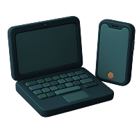 3D rendering of a laptop and phone