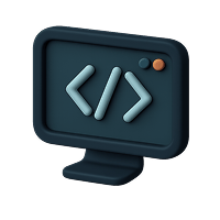 3D rendering of code brackets on a screen